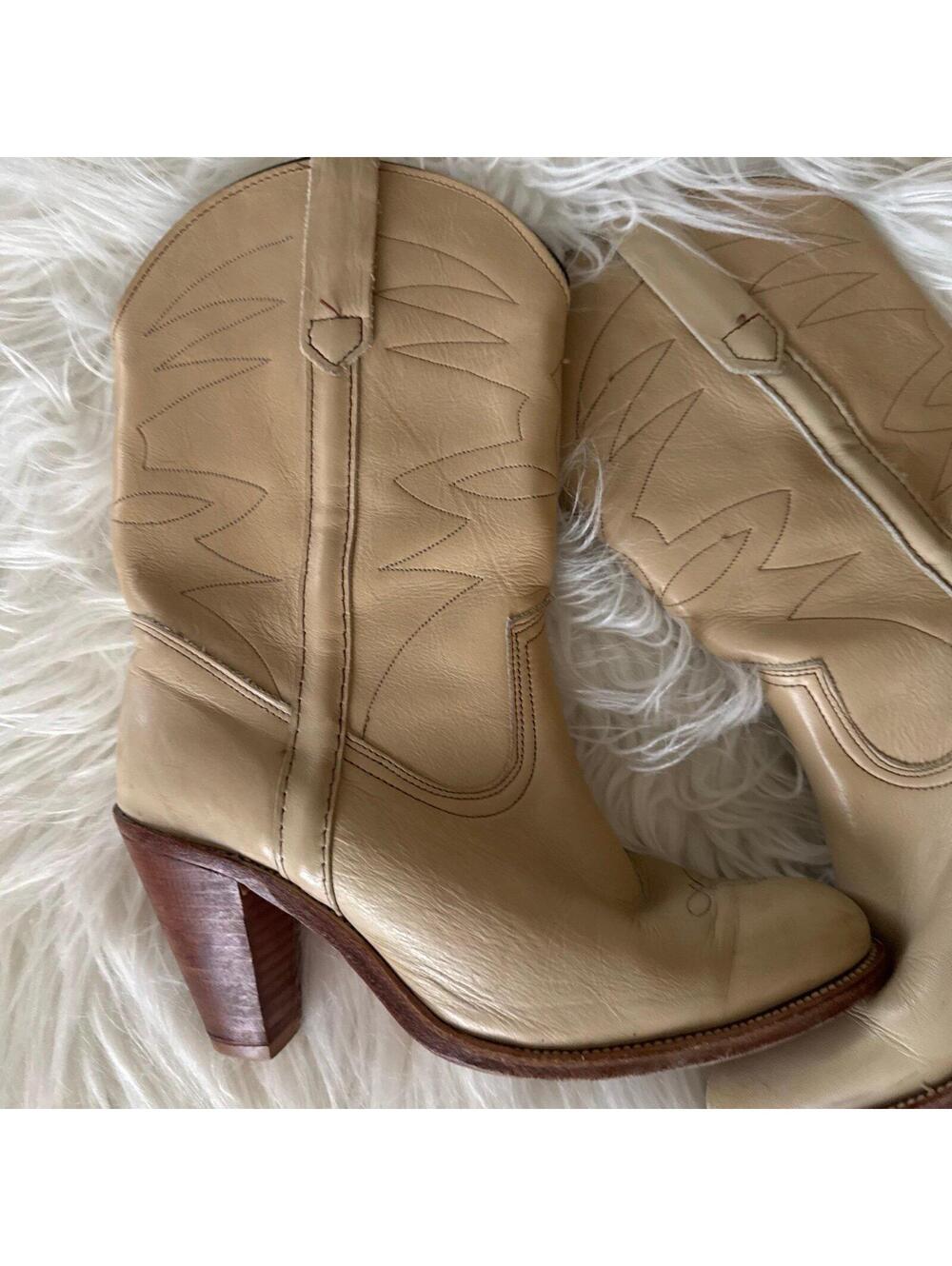 Frye Beige Leather Western Ankle Boots - Picture 3 of 6